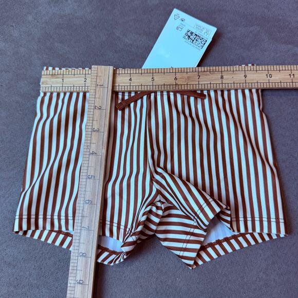H&M Swim Trunks Euro Shorts Swimsuit Boys 5T 6 Brown White Stripe Retro - Picture 8 of 8